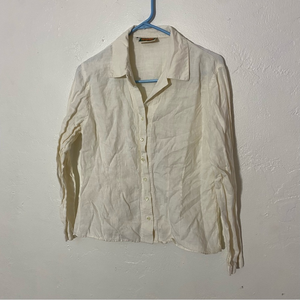 Beautiful 100% Linen Shirt Vintage Made in USA Tianello Brand Button Up Fitted